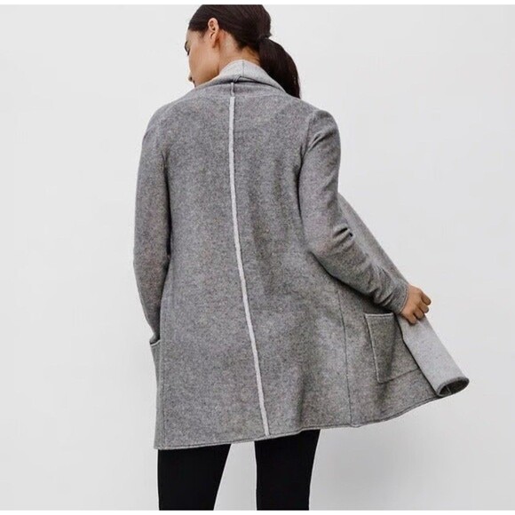Aritzia Babaton Cashmere Wool Cardigan Sweater Wmns Sz S Gray Pockets Open Front - Picture 2 of 15